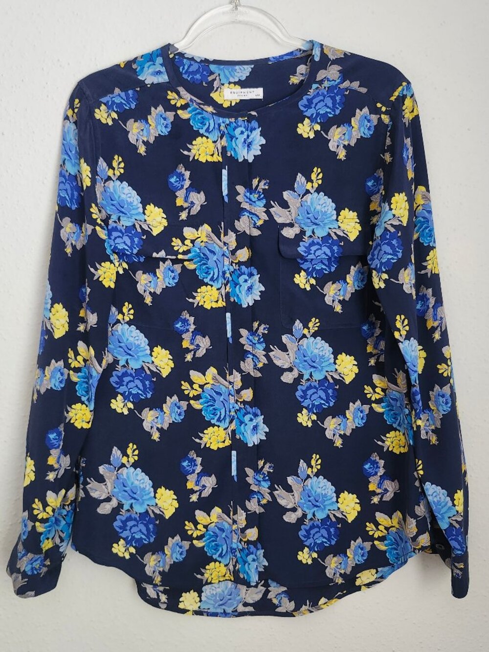 EQUIPMENT Lynn Blue Floral-Print Silk Button Front Blouse M